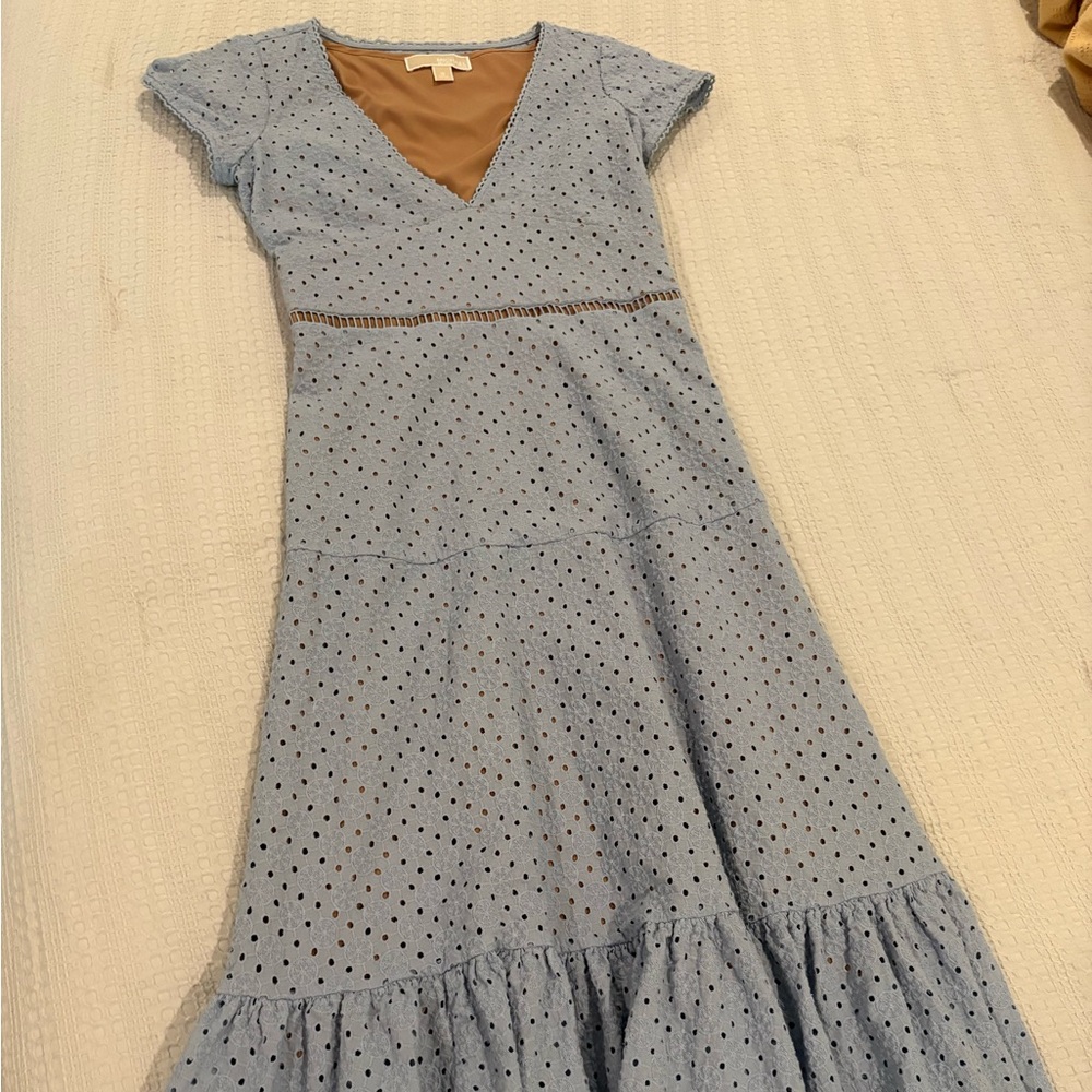 Michaels Light Blue Polka Dot Midi Dress